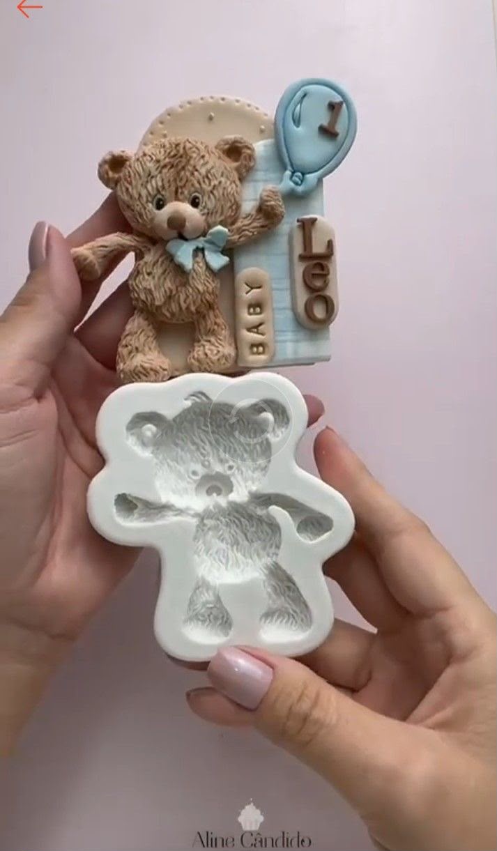 2D Teddy Bear Silicone Mould - Flat Back Relief Mould