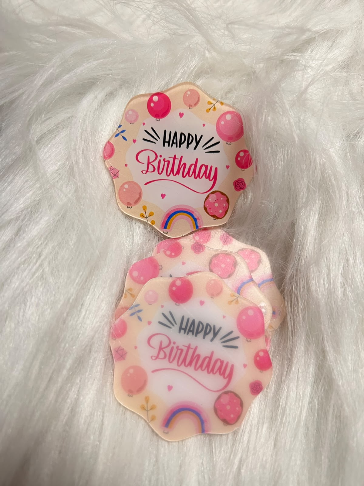 Printed Happy Birthday Coin Toppers - 2 inch, Pack of 5, for Cakes, Cupcakes, Desserts and Gift Boxes