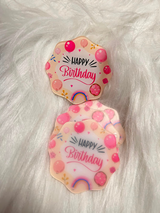 Printed Happy Birthday Coin Toppers - 2 inch, Pack of 5, for Cakes, Cupcakes, Desserts and Gift Boxes