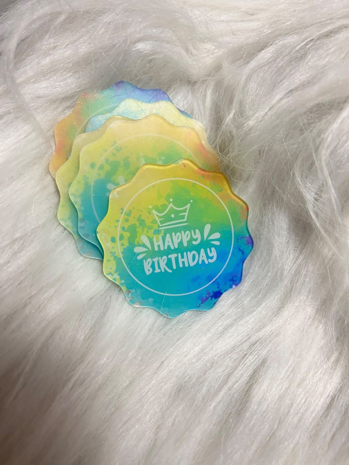 Printed Happy Birthday Coin Toppers - 2 inch, Pack of 5, for Cakes, Cupcakes, Desserts and Gift Boxes