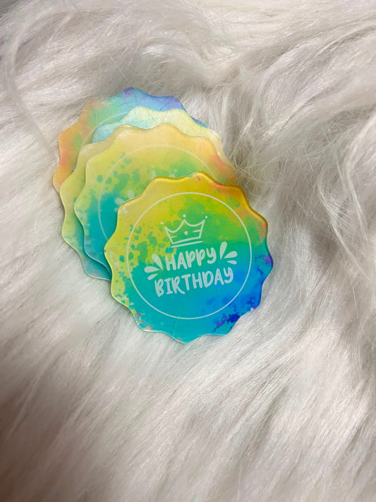 Printed Happy Birthday Coin Toppers - 2 inch, Pack of 5, for Cakes, Cupcakes, Desserts and Gift Boxes
