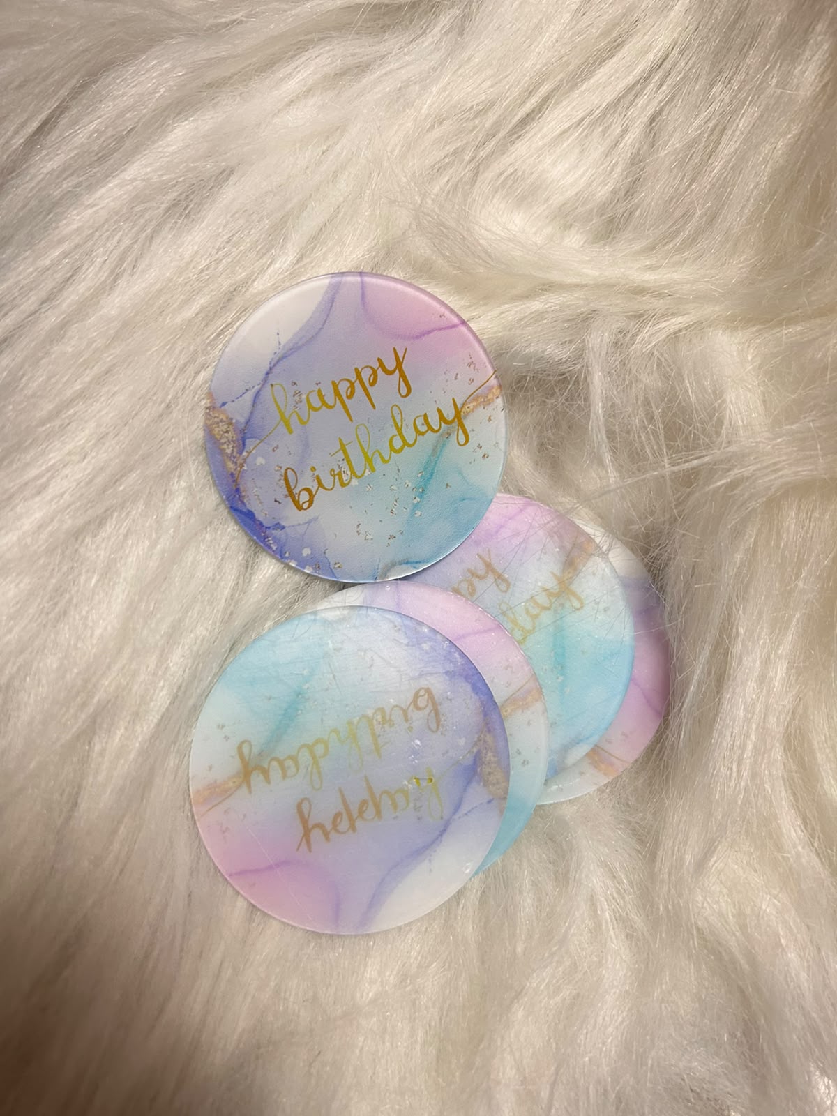 Printed Happy Birthday Coin Toppers - 2 inch, Pack of 5, for Cakes, Cupcakes, Desserts and Gift Boxes