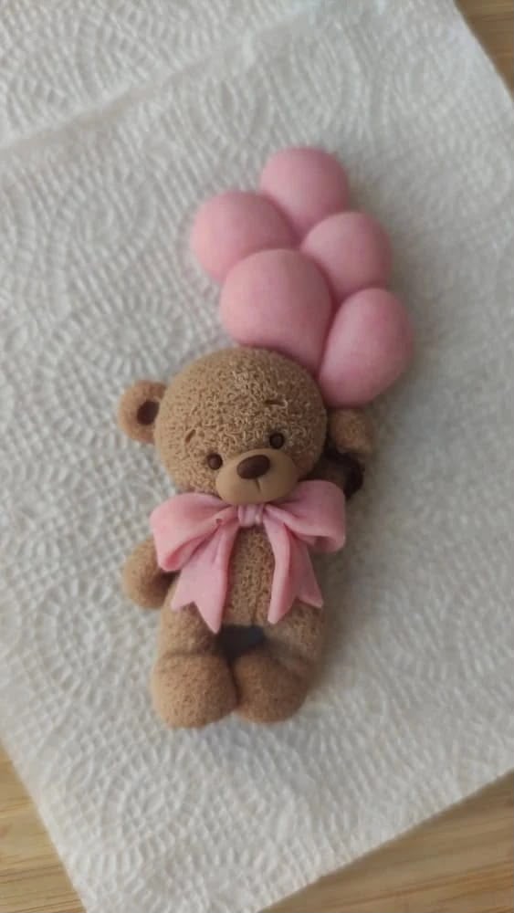 Balloon Teddy Bear Silicone Mould - 3.5 to 4 inch Bear with Bow and Balloon Cluster for Birthday Cakes, Fondant, Clay and Resin