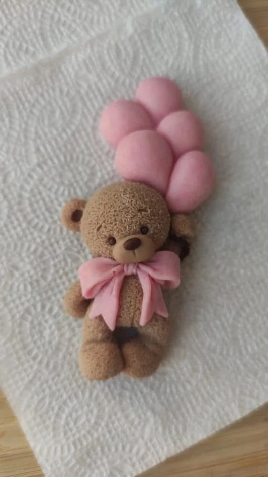 Balloon Teddy Bear Silicone Mould - 3.5 to 4 inch Bear with Bow and Balloon Cluster for Birthday Cakes, Fondant, Clay and Resin