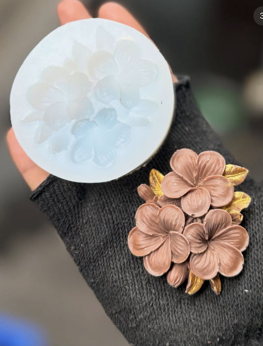 Three Flower Cluster Silicone Mould - Approx 2.5 inch Veined Blossoms with Leaves for Fondant, Gum Paste, Chocolate and Resin Craft