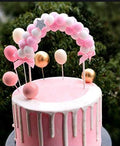 Pompom Arch Cake Topper - Soft Felt Pom Pom Rainbow Arc on Picks with Ribbon Bows for Birthday and Baby Shower Cakes