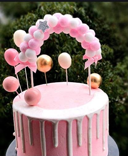Pompom Arch Cake Topper - Soft Felt Pom Pom Rainbow Arc on Picks with Ribbon Bows for Birthday and Baby Shower Cakes
