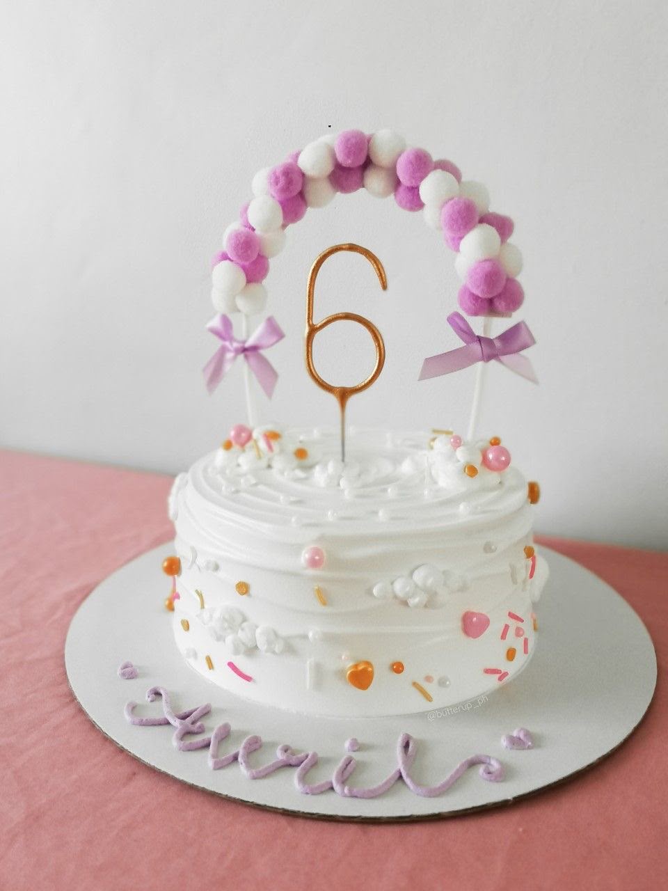 Pompom Arch Cake Topper - Soft Felt Pom Pom Rainbow Arc on Picks with Ribbon Bows for Birthday and Baby Shower Cakes