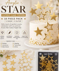 Gold Mirror Acrylic Star Cake Toppers - Solid and Outline Stars for Birthday, Wedding and Celestial Theme Cakes