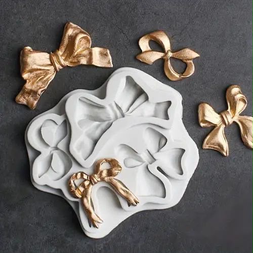 Multi Bow Silicone Mould - Four Graduated Ribbon Bows 1.5 to 2.5 inch for Fondant, Gum Paste, Chocolate and Resin Craft