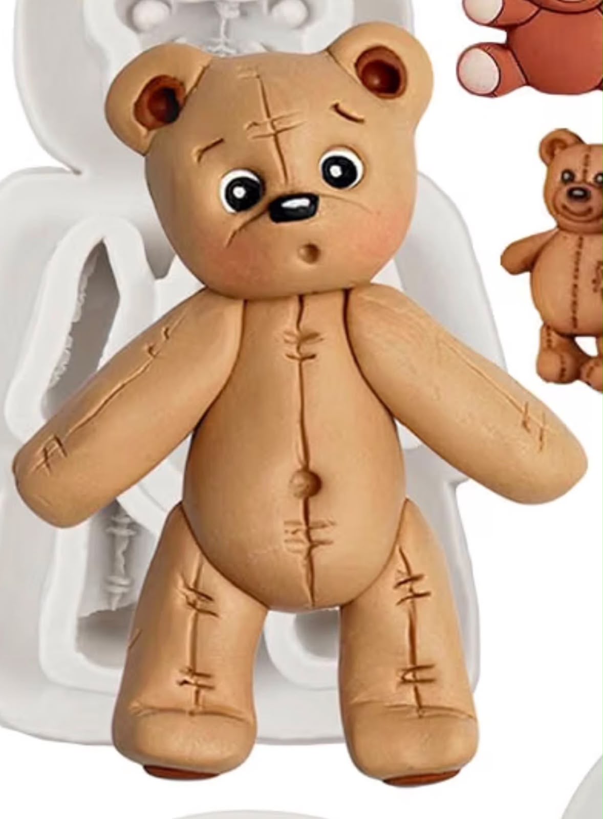 Detachable Body Teddy Bear Silicone Mould - Separate Head, Body, Arms and Legs for Poseable Fondant Bears, Gum Paste and Clay