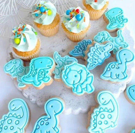 8 Pcs Dinosaur Cookie Cutter and Embosser Set - T-Rex, Stegosaurus, Triceratops and More Press Cutters for Biscuits, Fondant and Clay