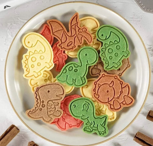 8 Pcs Dinosaur Cookie Cutter and Embosser Set - T-Rex, Stegosaurus, Triceratops and More Press Cutters for Biscuits, Fondant and Clay