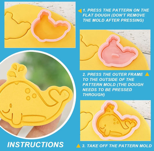 8 Pcs Ocean and Sea Animal Cookie Cutter and Embosser Set - Dolphin, Whale, Shark, Turtle and Crab Press Cutters for Biscuits and Fondant