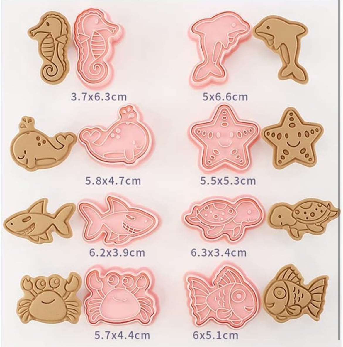 8 Pcs Ocean and Sea Animal Cookie Cutter and Embosser Set - Dolphin, Whale, Shark, Turtle and Crab Press Cutters for Biscuits and Fondant