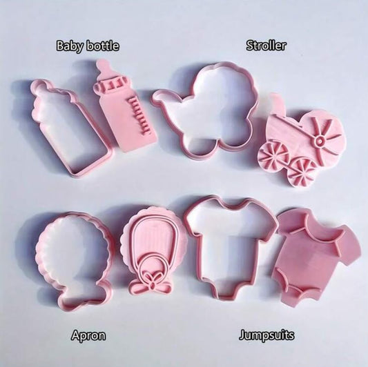 4 Pcs Baby Shower Cookie Plunger Cutter Set - Pram, Bottle, Bib and Romper Press Cutters for Biscuits, Fondant and Clay
