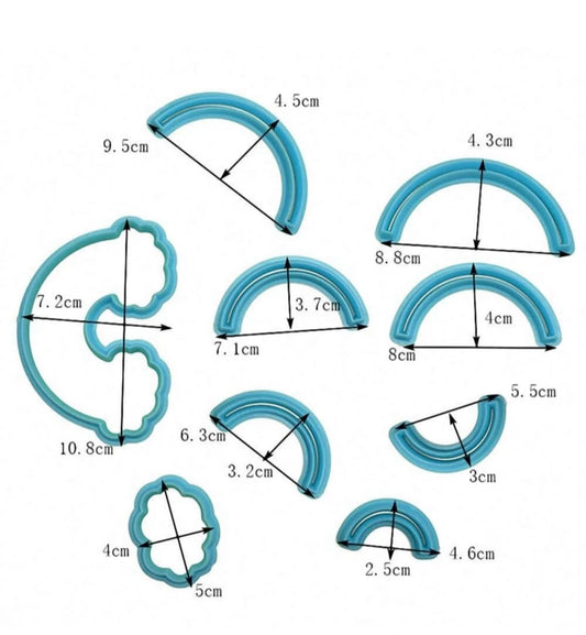 Rainbow and Cloud Cutter Set - Seven Nested Arcs with Cloud Cutters for Layered Fondant Rainbows, Cookies and Cake Toppers