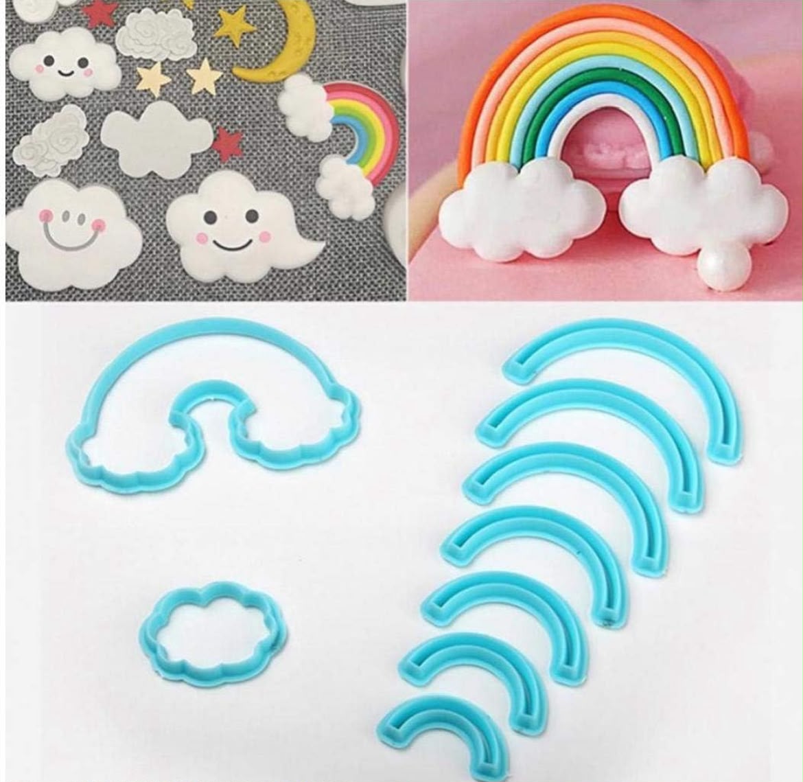 Rainbow and Cloud Cutter Set - Seven Nested Arcs with Cloud Cutters for Layered Fondant Rainbows, Cookies and Cake Toppers