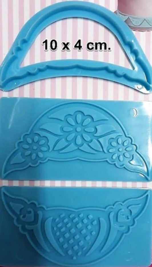 3 PCS Sky Blue Frill Ribbon Embossed Impression Mould Cake Border Fondant Mold Sugar Lace