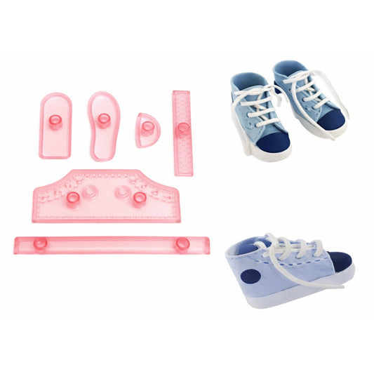 Baby Shoe Fondant Cutter Set - 6 Piece Sneaker Template Kit for Gum Paste Baby Shower and Christening Cake Toppers