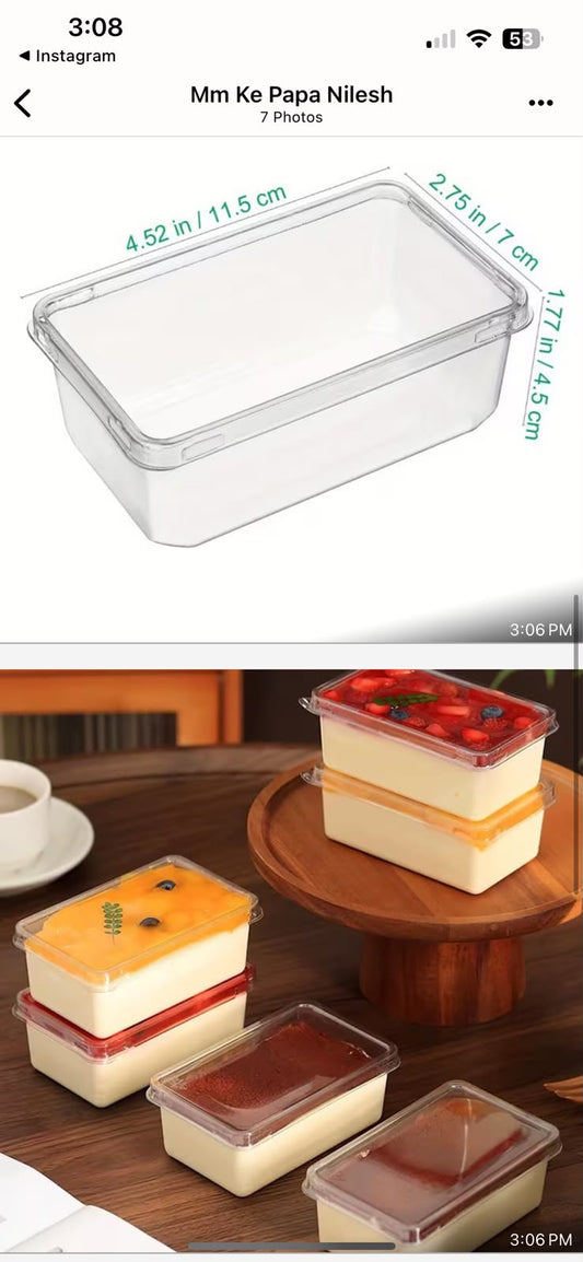 Transparent PVC Rectangle Dessert Tub with Lid - 250 to 300 ml