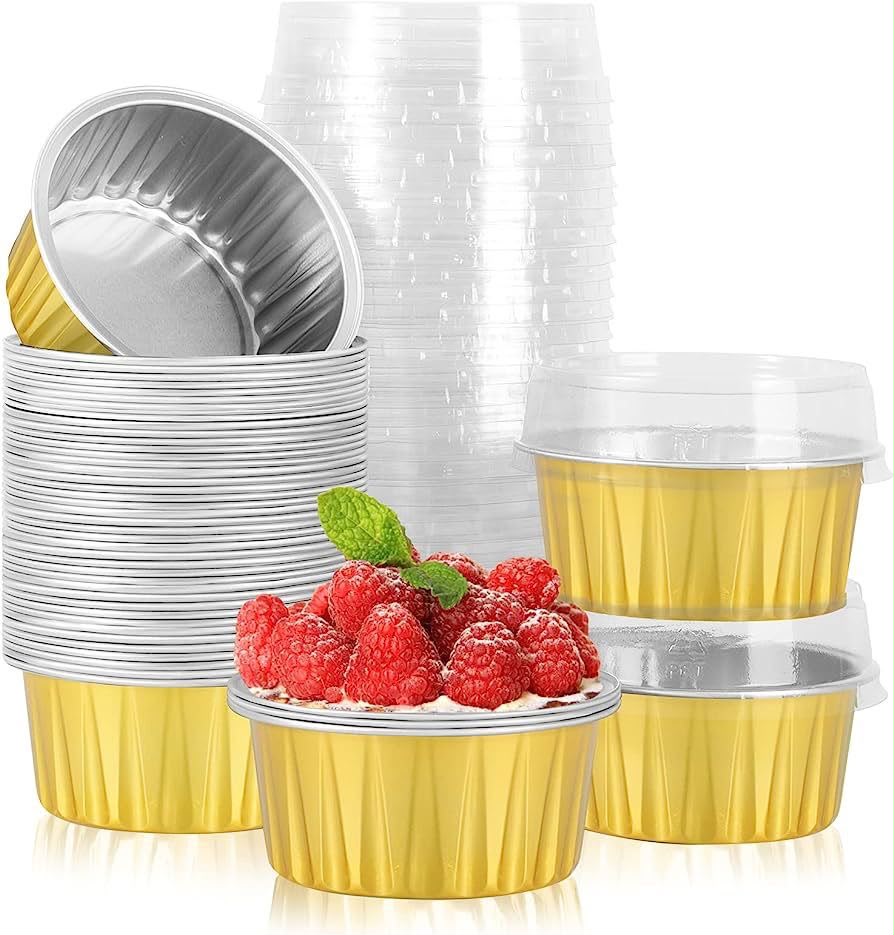 Golden Foil Bake and Serve Square Tub with Transparent Lid - 190 ml