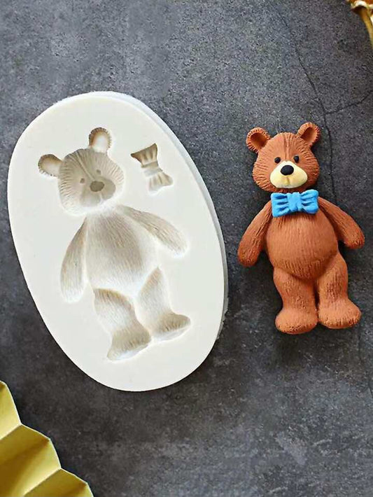 Cute Standing Teddy with Bow Silicone Fondant Mould