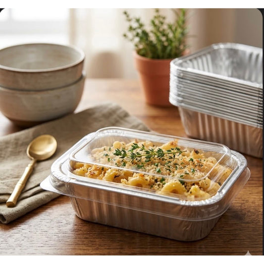 Large Rectangle Foil Bake and Serve Tin with Transparent Lid - 400 ml