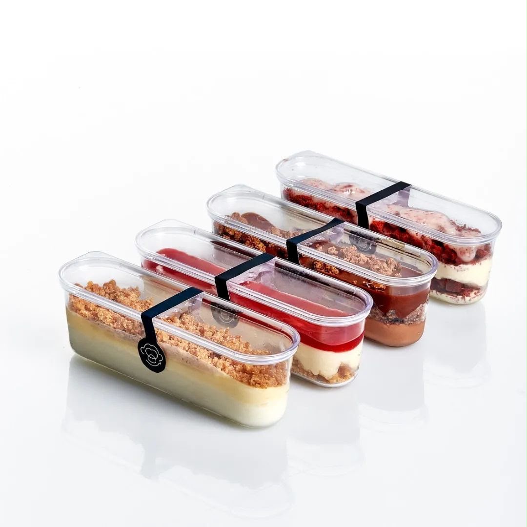 Acrylic Boat Shape Dessert Tub with Lid - 200 ml