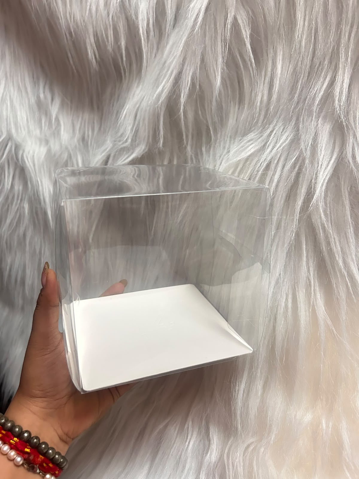 Imported Transparent PVC Cake Box with White Base and Handle - 6.5 x 6.5 Inch