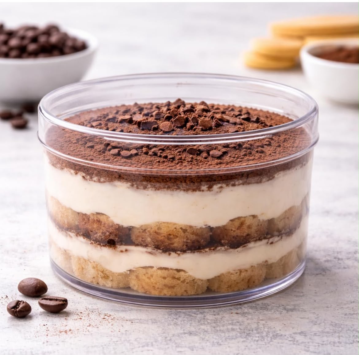 Clear Acrylic Round Dessert Tub with Lid - 400 ml, 4 Inch