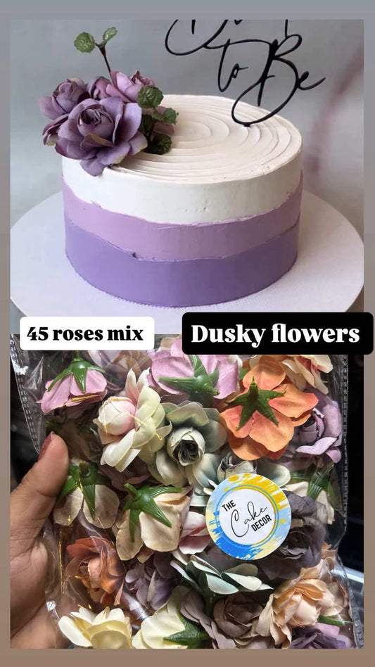 Dusky Open Rose Mix - 5 cm Silk Matte Fabric Flowers, Combo of 45