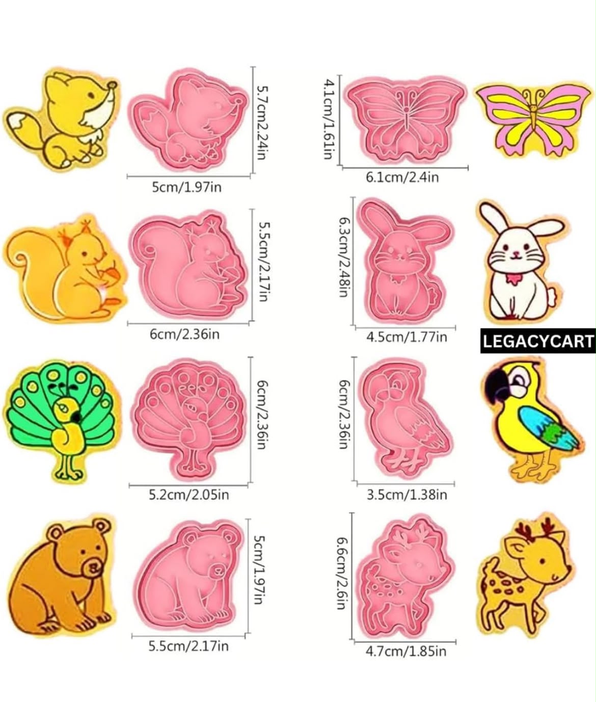 8 Pcs Forest Animal Cookie Cutter and Stamp Set - Two-Part Press Cutters for Biscuits, Fondant and Clay Craft