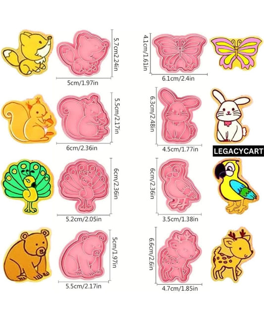 8 Pcs Forest Animal Cookie Cutter and Stamp Set - Two-Part Press Cutters for Biscuits, Fondant and Clay Craft
