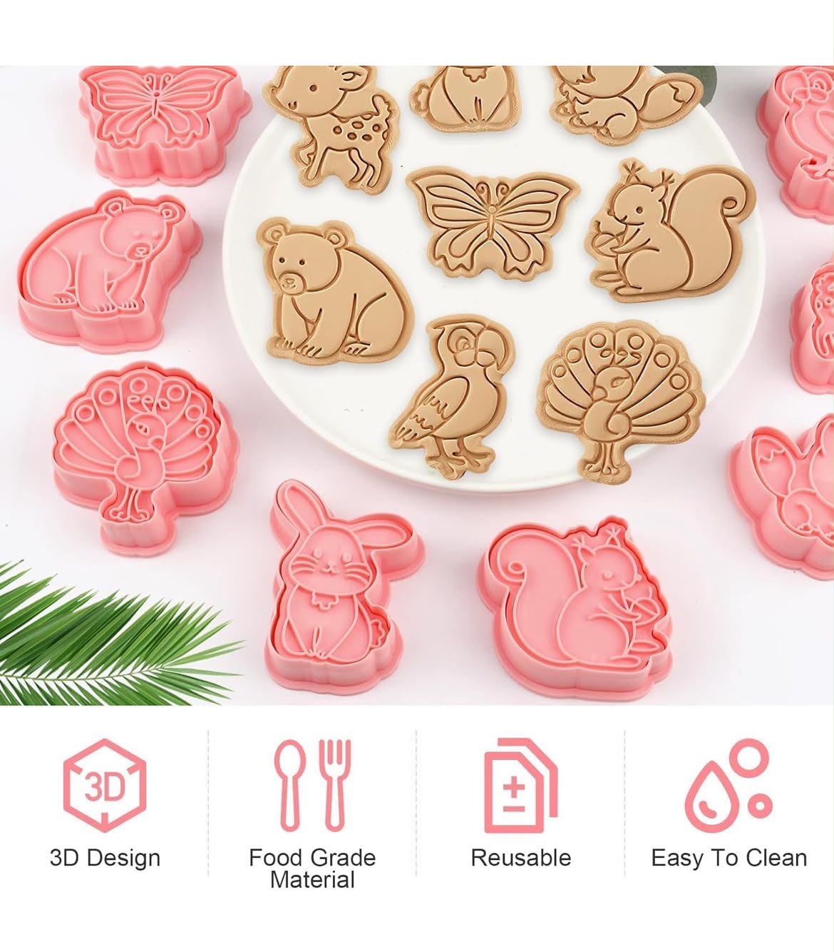 8 Pcs Forest Animal Cookie Cutter and Stamp Set - Two-Part Press Cutters for Biscuits, Fondant and Clay Craft