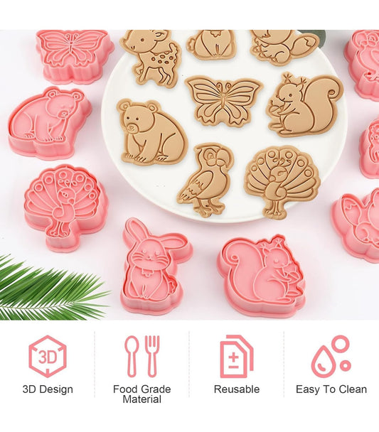 8 Pcs Forest Animal Cookie Cutter and Stamp Set - Two-Part Press Cutters for Biscuits, Fondant and Clay Craft