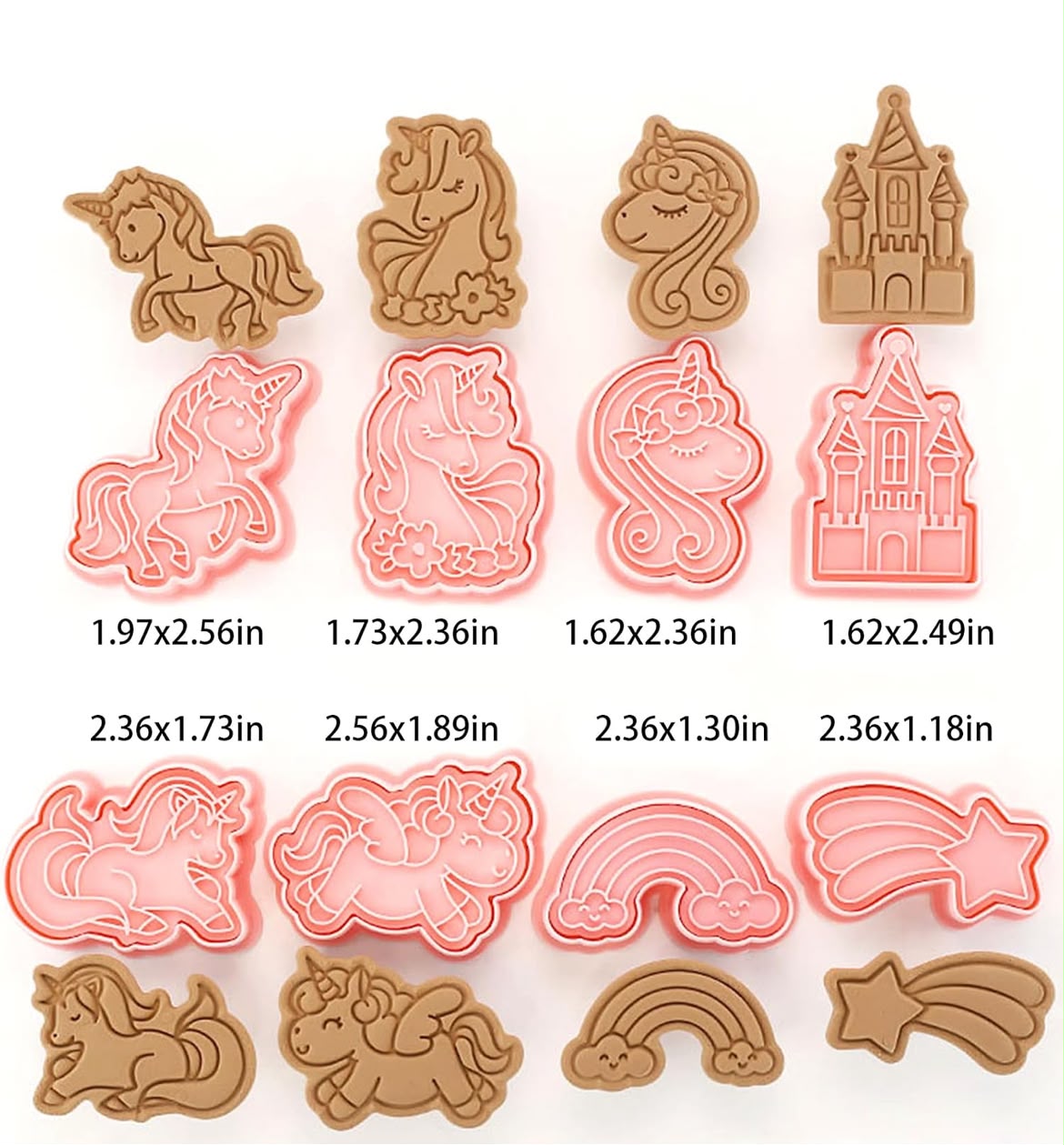8 Pcs Unicorn and Rainbow Cookie Cutter and Stamp Set - Two-Part Press Cutters for Biscuits, Fondant and Clay Craft
