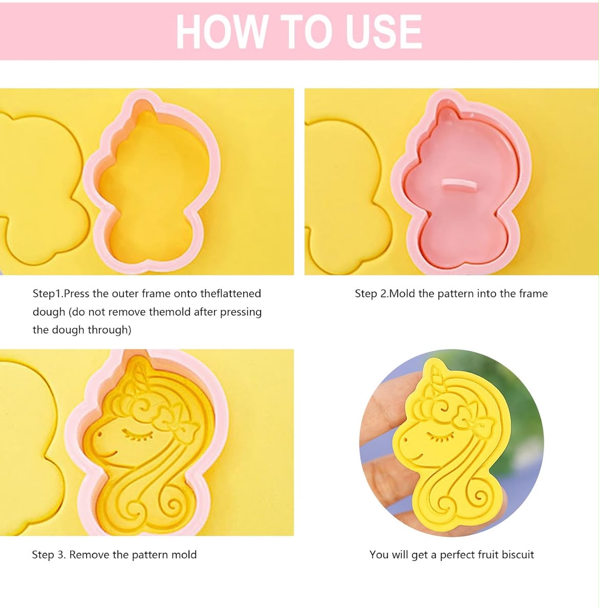 8 Pcs Unicorn and Rainbow Cookie Cutter and Stamp Set - Two-Part Press Cutters for Biscuits, Fondant and Clay Craft