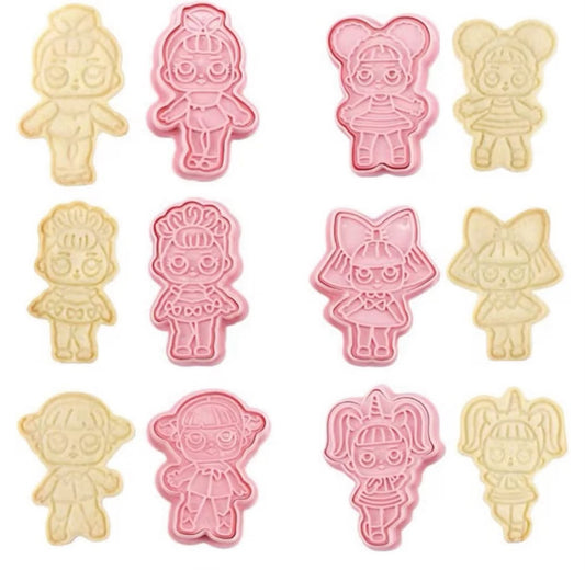 LOL Doll Shape Cookie Cutters Set - 6 Pcs Plastic Cookie & Fondant Stamps