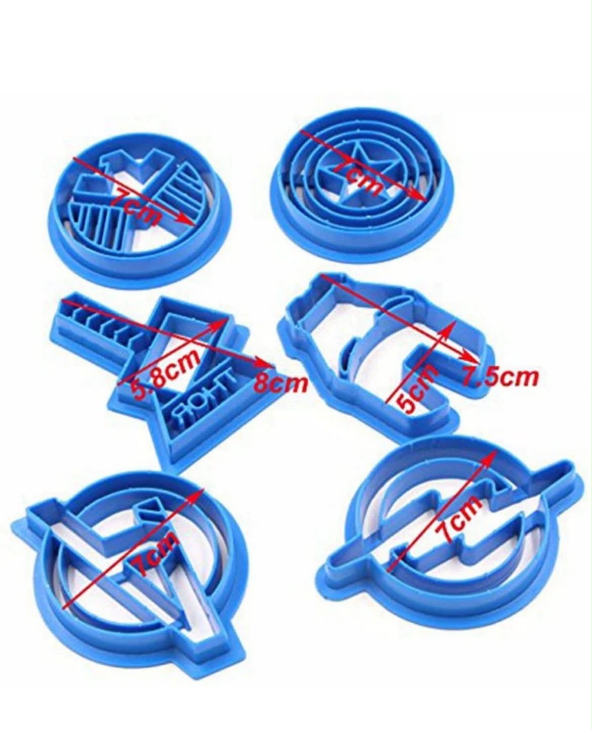 6 Avengers-Themed Fondant and Cookie Cutters – A Logo, Iron Man Mask & Captain America Shield