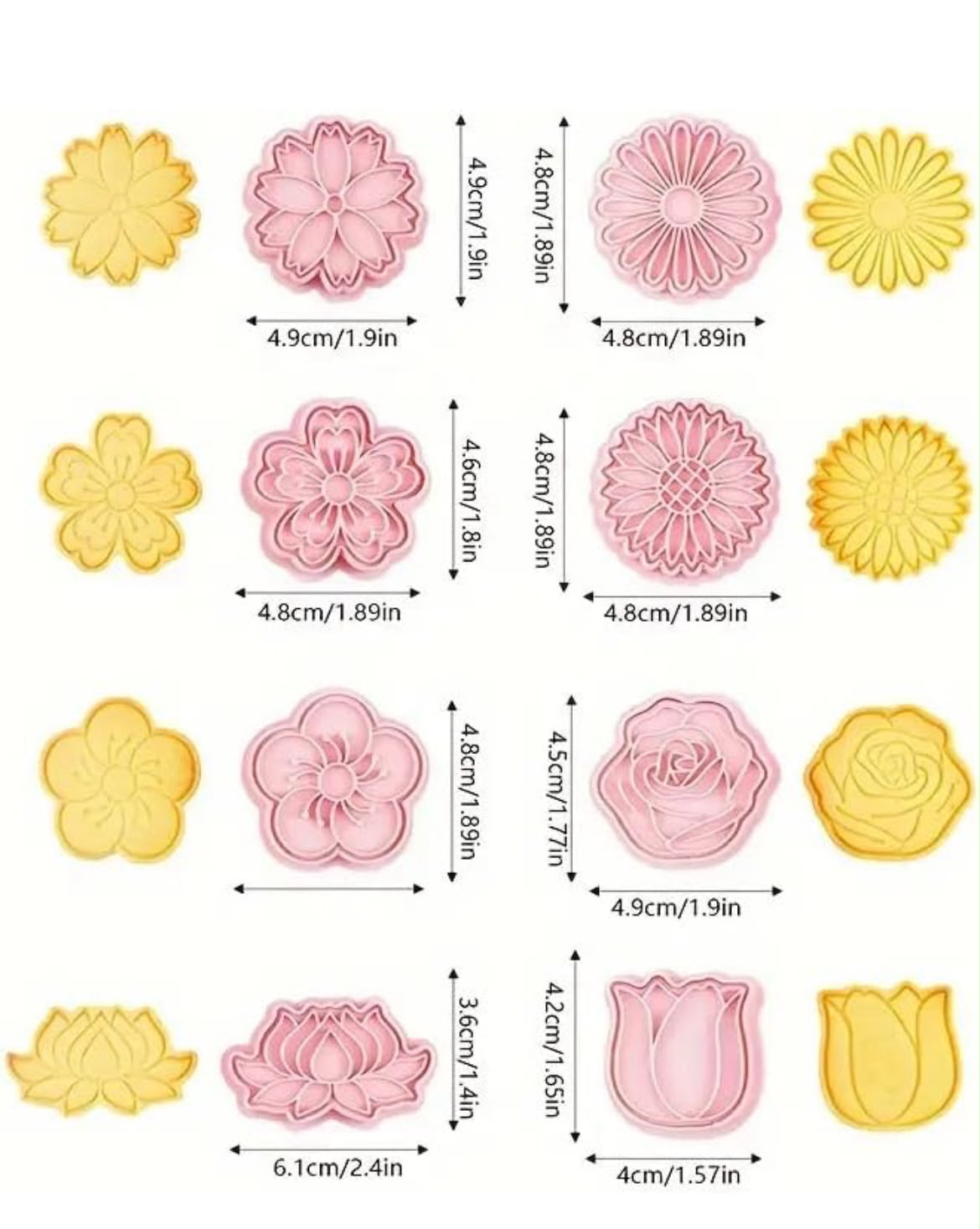 8 Pcs Flower Cookie Cutter and Embosser Set - Blossom, Daisy, Sunflower, Rose, Tulip and Lotus Press Cutters for Biscuits, Fondant and Clay