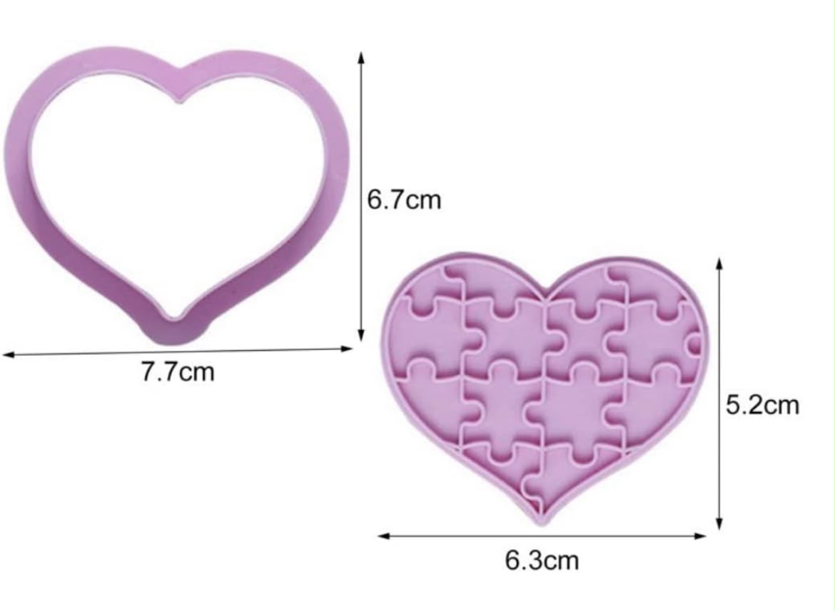 6 Pcs Valentine Heart Cookie Cutter and Embosser Set - One Heart Cutter with Five Pattern Stamps for Biscuits, Fondant and Clay