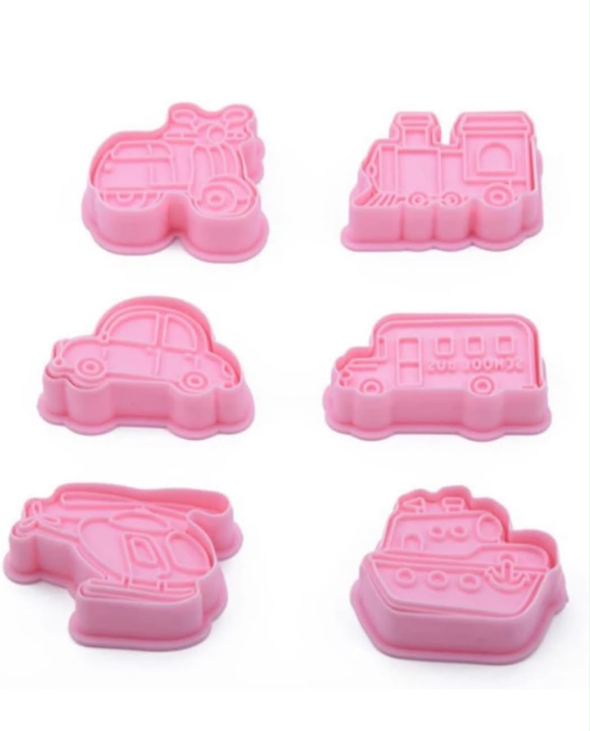8 Pcs Transport and Vehicle Cookie Cutter and Stamp Set - Car, Digger, Helicopter and Rocket Press Cutters for Biscuits, Fondant and Clay