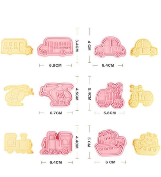 8 Pcs Transport and Vehicle Cookie Cutter and Stamp Set - Car, Digger, Helicopter and Rocket Press Cutters for Biscuits, Fondant and Clay