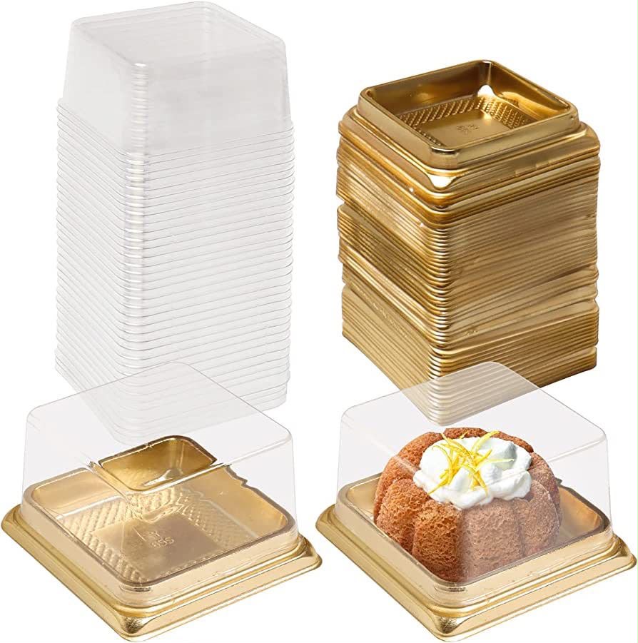 Gold Base Mini Dessert Container with Clear Lid - 3x3 Inch Single Serving Pastry Box