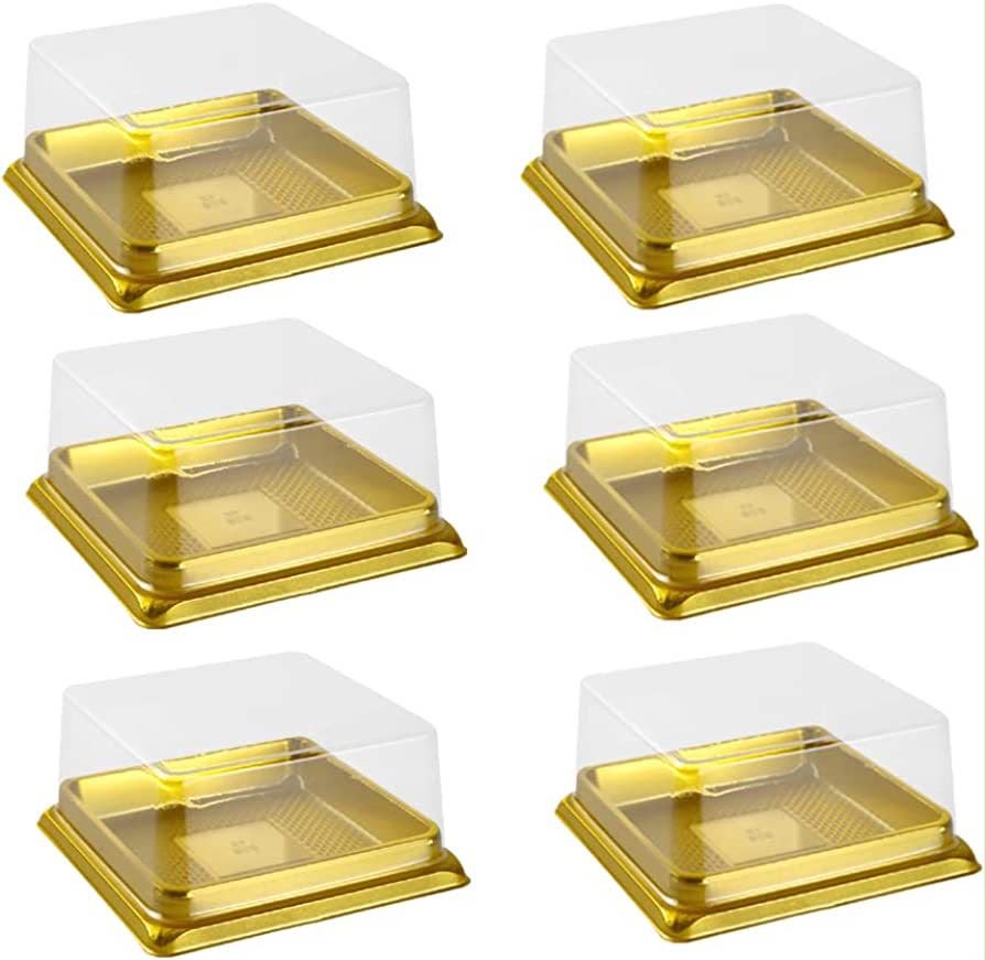 Gold Base Mini Dessert Container with Clear Lid - 3x3 Inch Single Serving Pastry Box