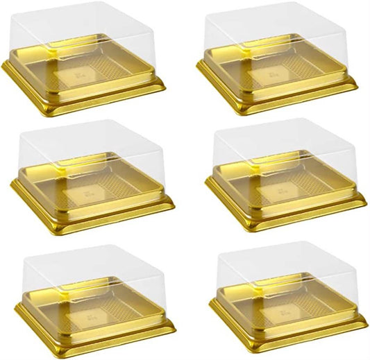 Gold Base Mini Dessert Container with Clear Lid - 3x3 Inch Single Serving Pastry Box