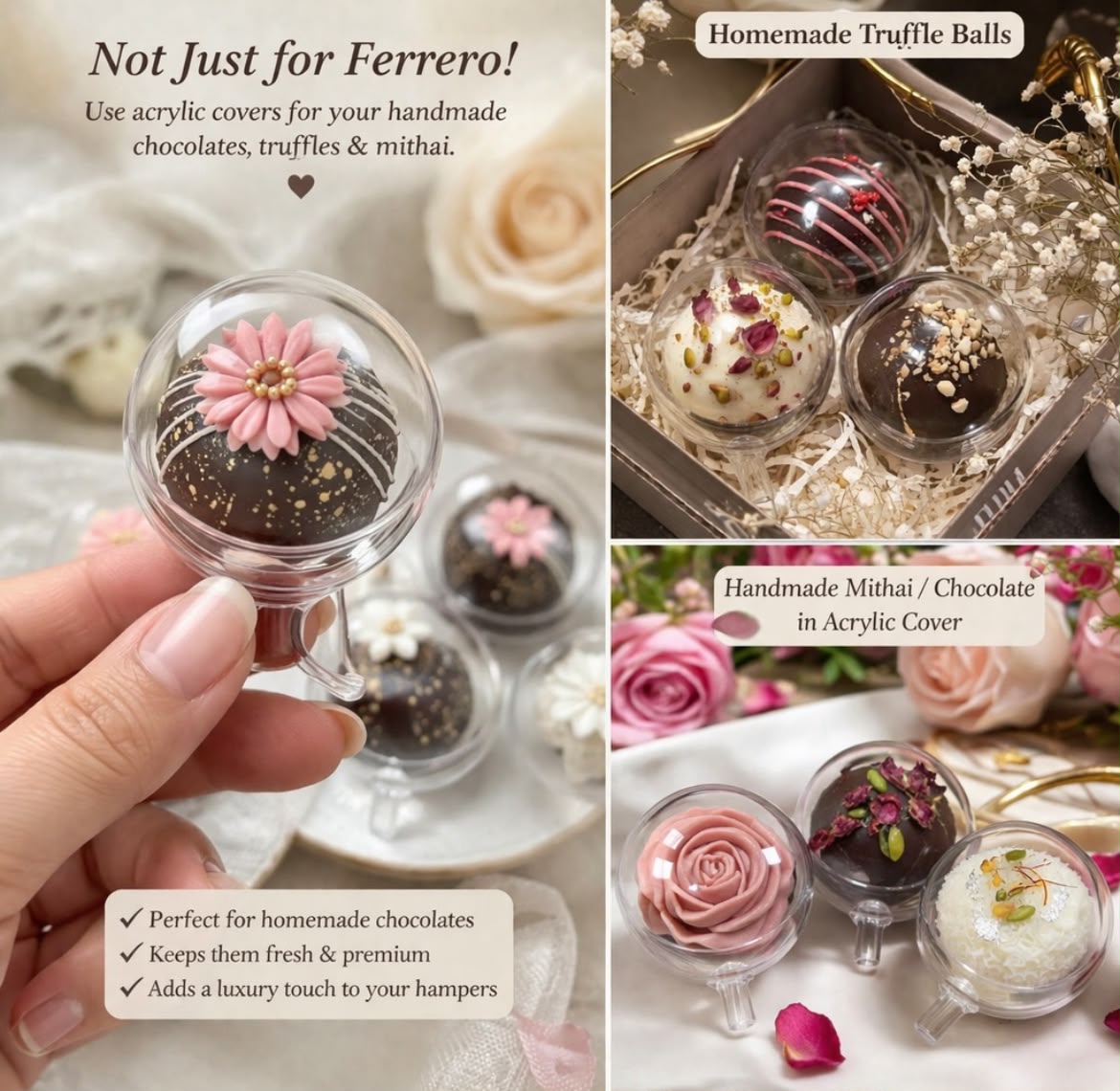 Acrylic Clear Sphere Ball Chocolate Cover - Single Chocolate / Truffle Ball Case