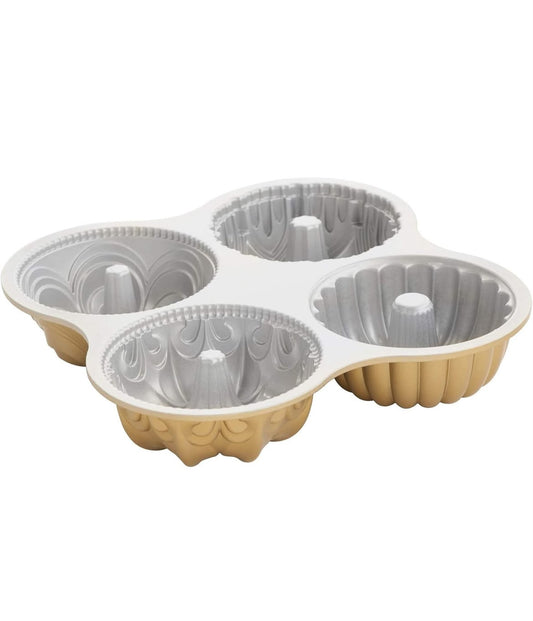 Nordic Ware Bundt Quartet Pan - Cast Aluminium 4-in-1 Cake Mould, Gold