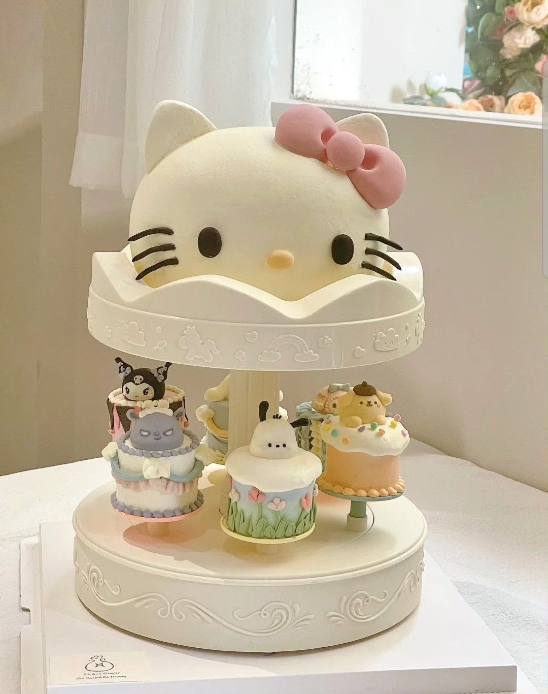 Rotating Carousel Cupcake Stand - Double Layer Dessert Display with 6 Trays